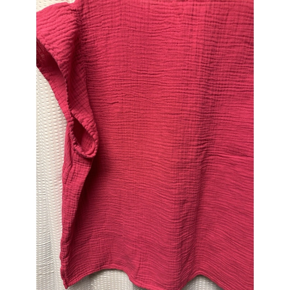 Three Dots Womens Fuchsia Cotton‎ Double Gauze Top Size XXL  V Neck Lightweight - Picture 8 of 9